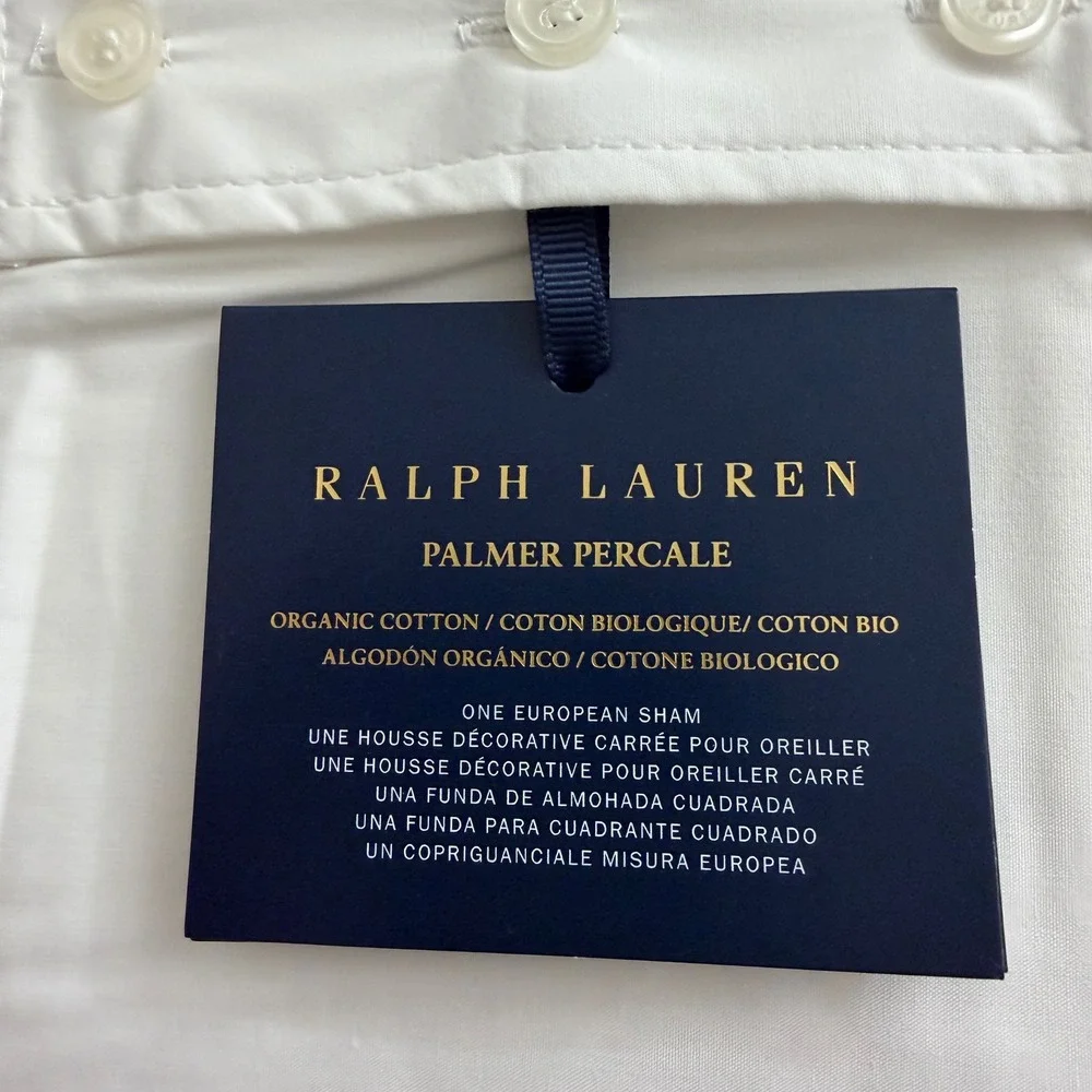 Ralph Lauren Home Palmer Percale Organic‎ Sateen Border Euro Sham loft gray NWT